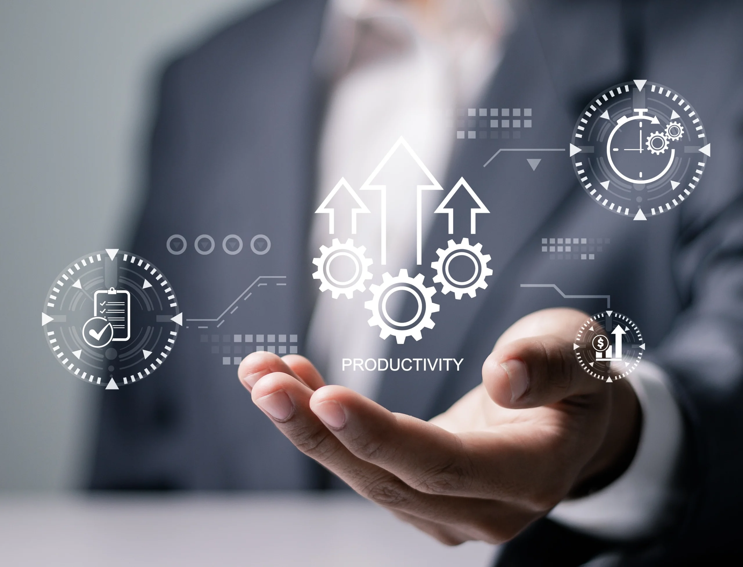 Hand with gear icons representing streamlined logistics operations and process efficiency