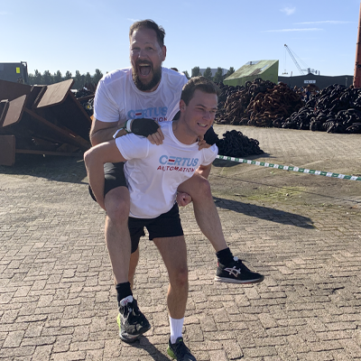 One colleague carrying the another