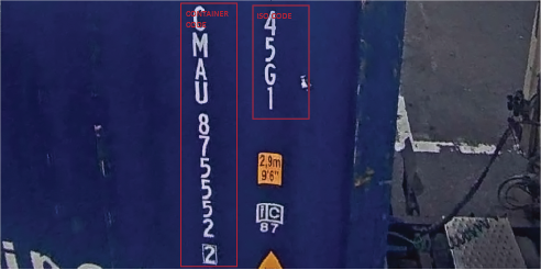 Stacker OCR output showing container code recognition under varied lighting conditions