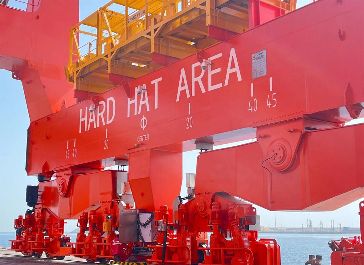 Close-up of Ship-to-Shore crane equipped with CERTUS OCR cameras at APM Terminals Salalah