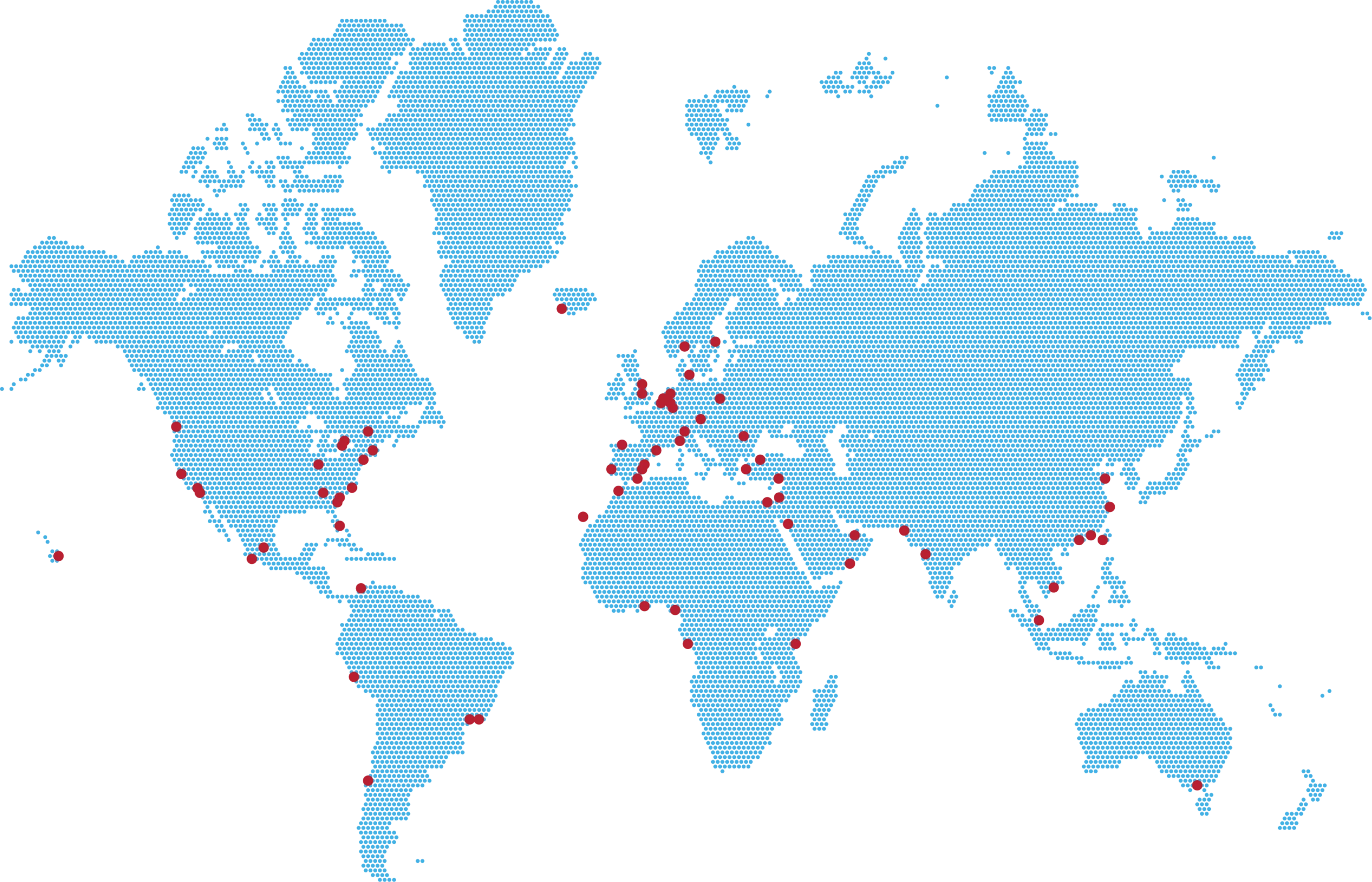 World map with dots marking global deployments of our solutions